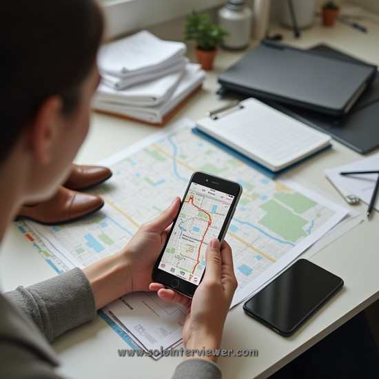 lady sitting at a desk looking at a map